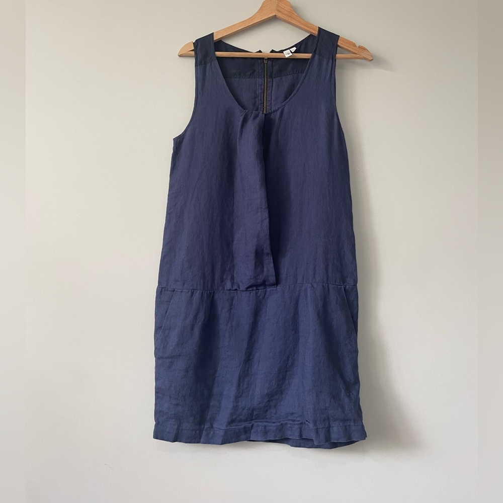 Riki linen navy lagenlook scoop neck sleeveless mini dress small